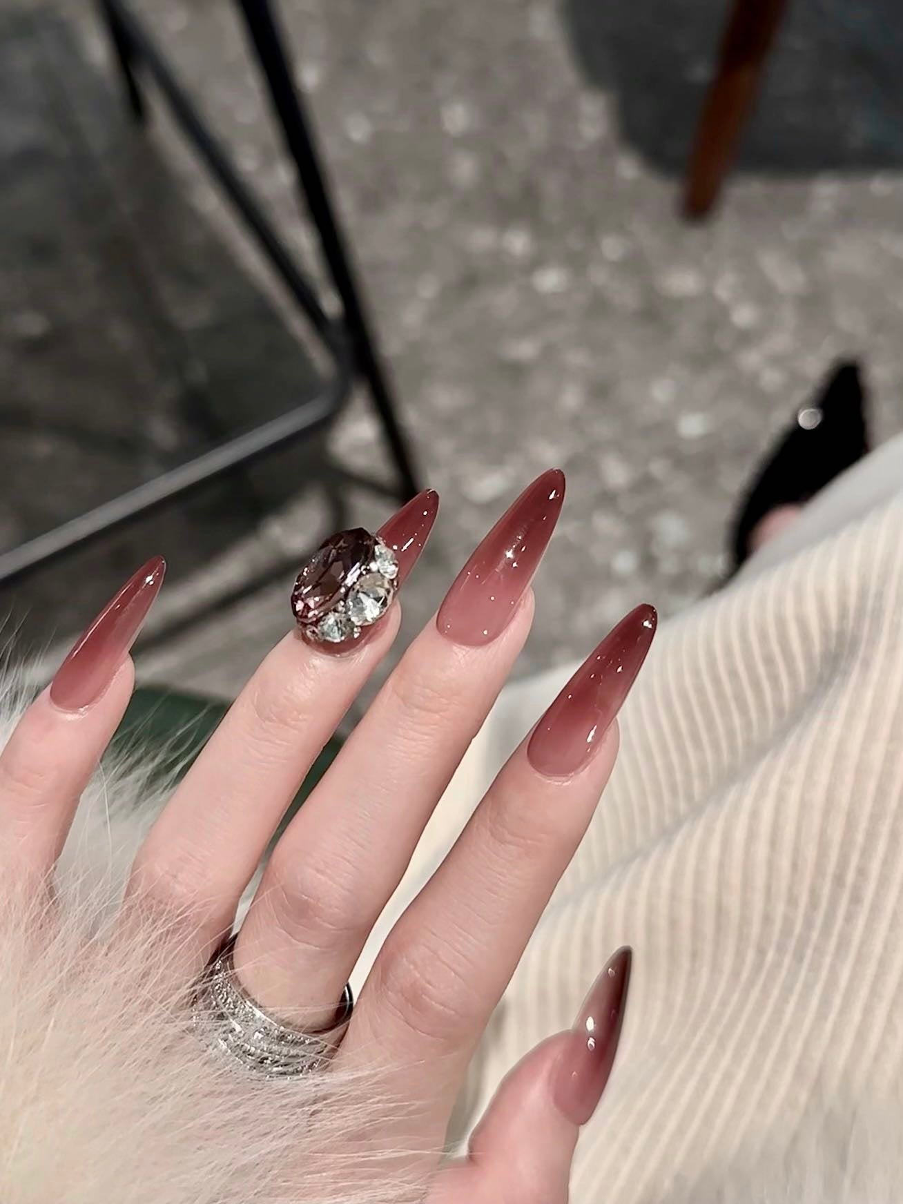 Dark Red Gem Press on Nail