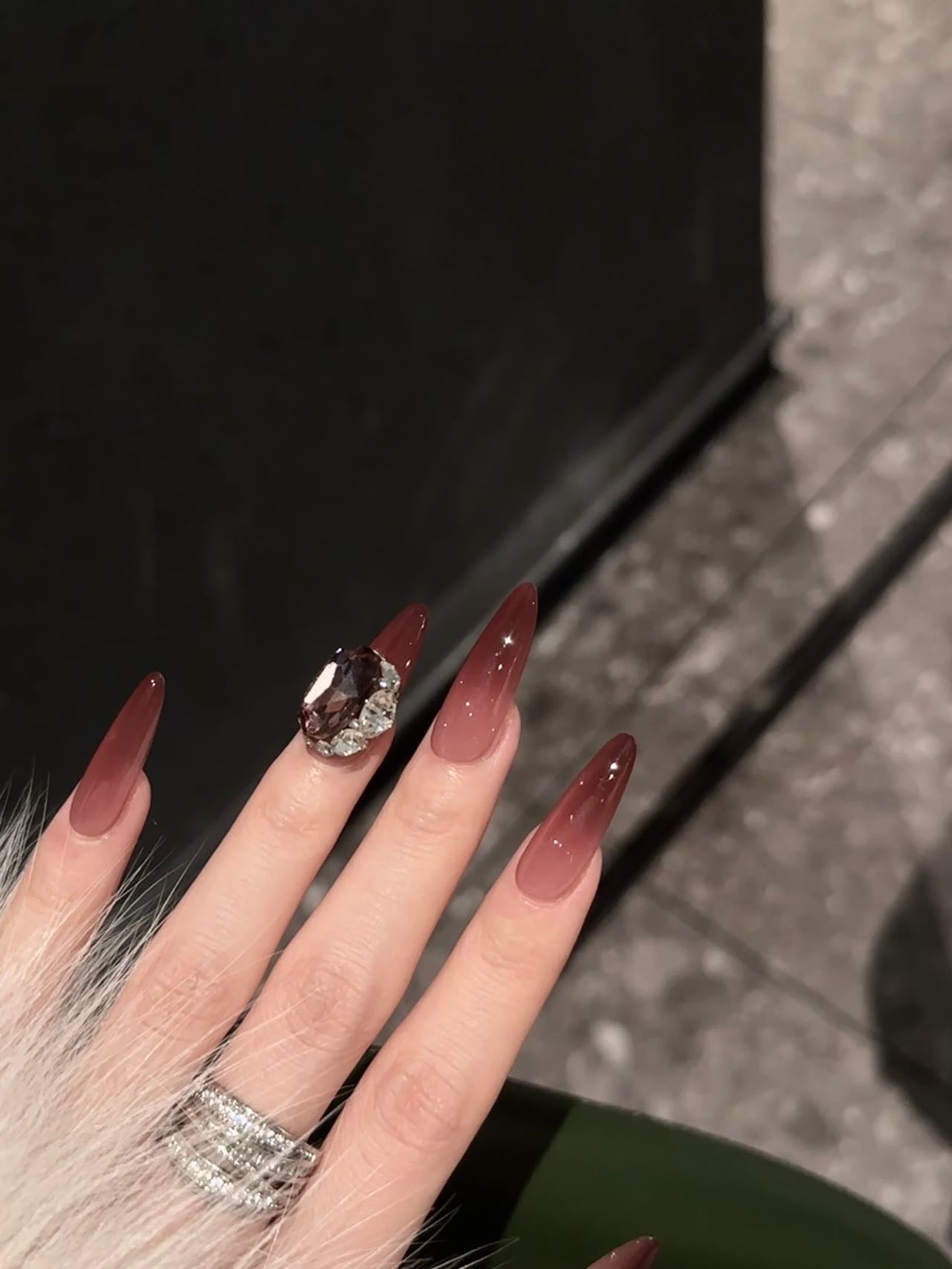 Dark Red Gem Press on Nail