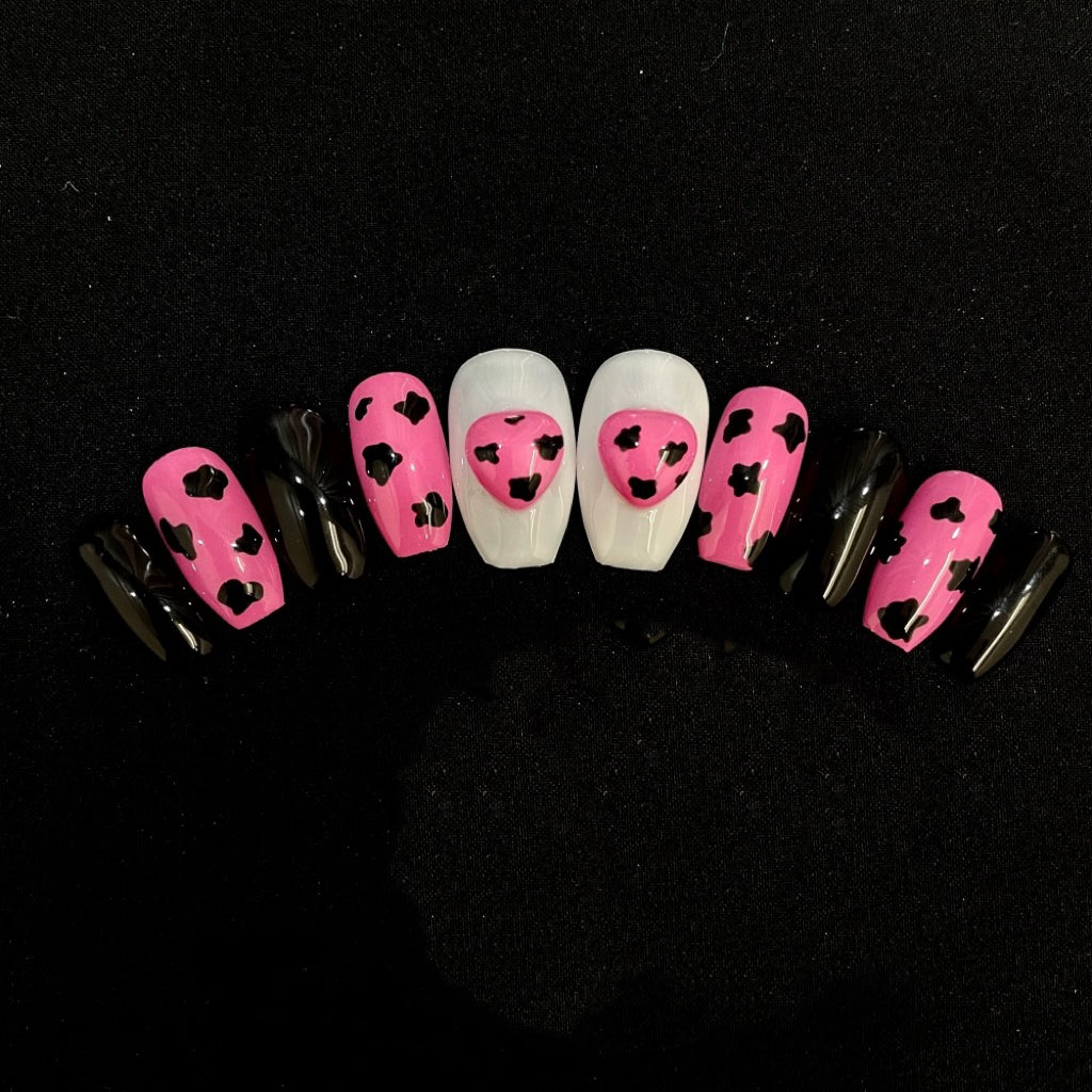 Pink White Cow Series Press On Nail