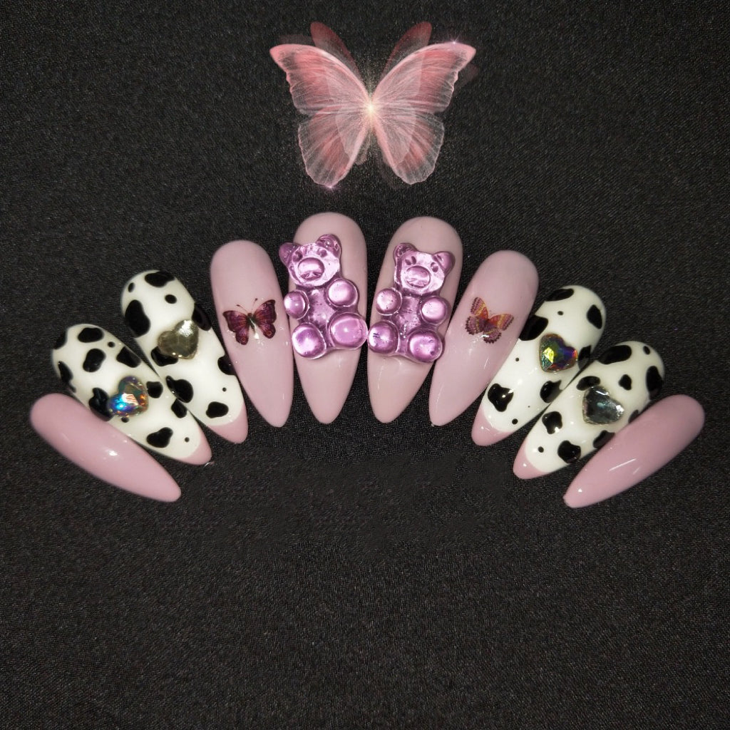 Pink White Cow Series Press On Nail