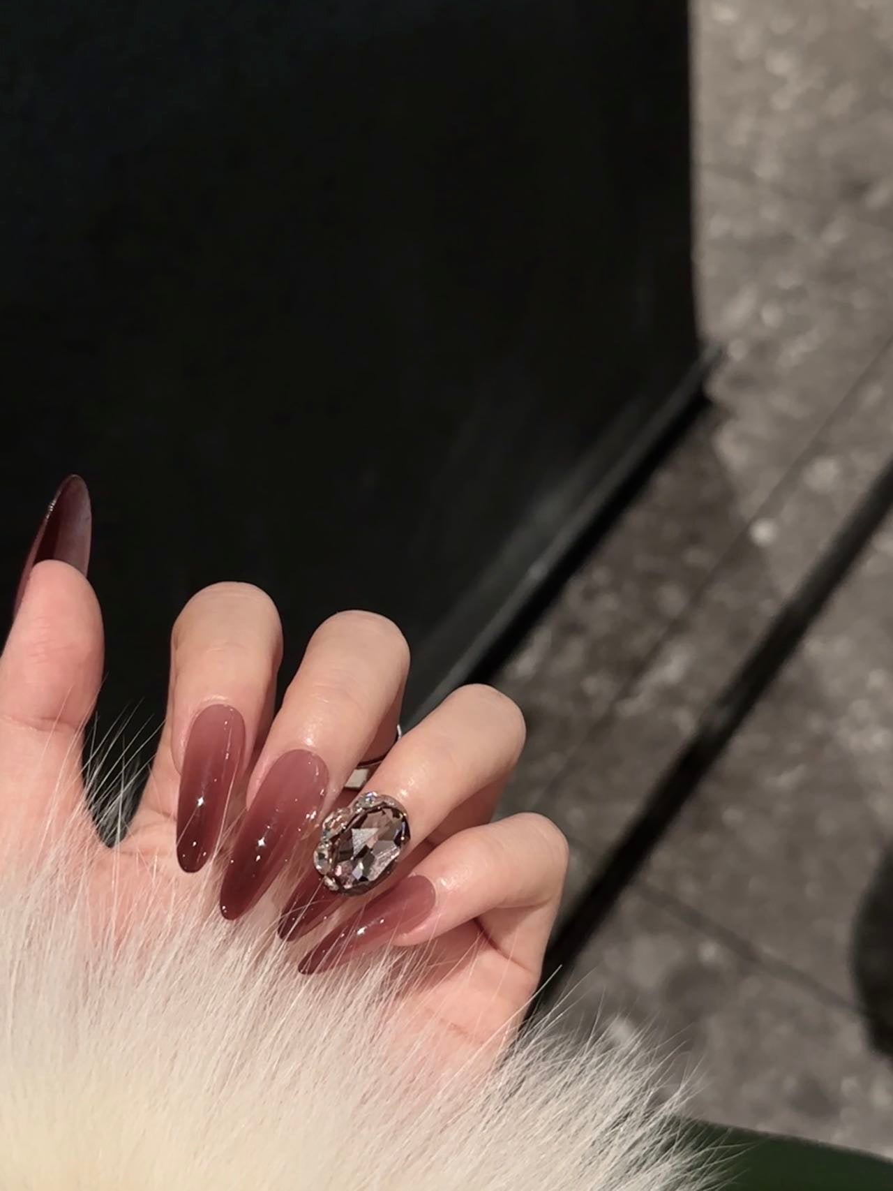 Dark Red Gem Press on Nail