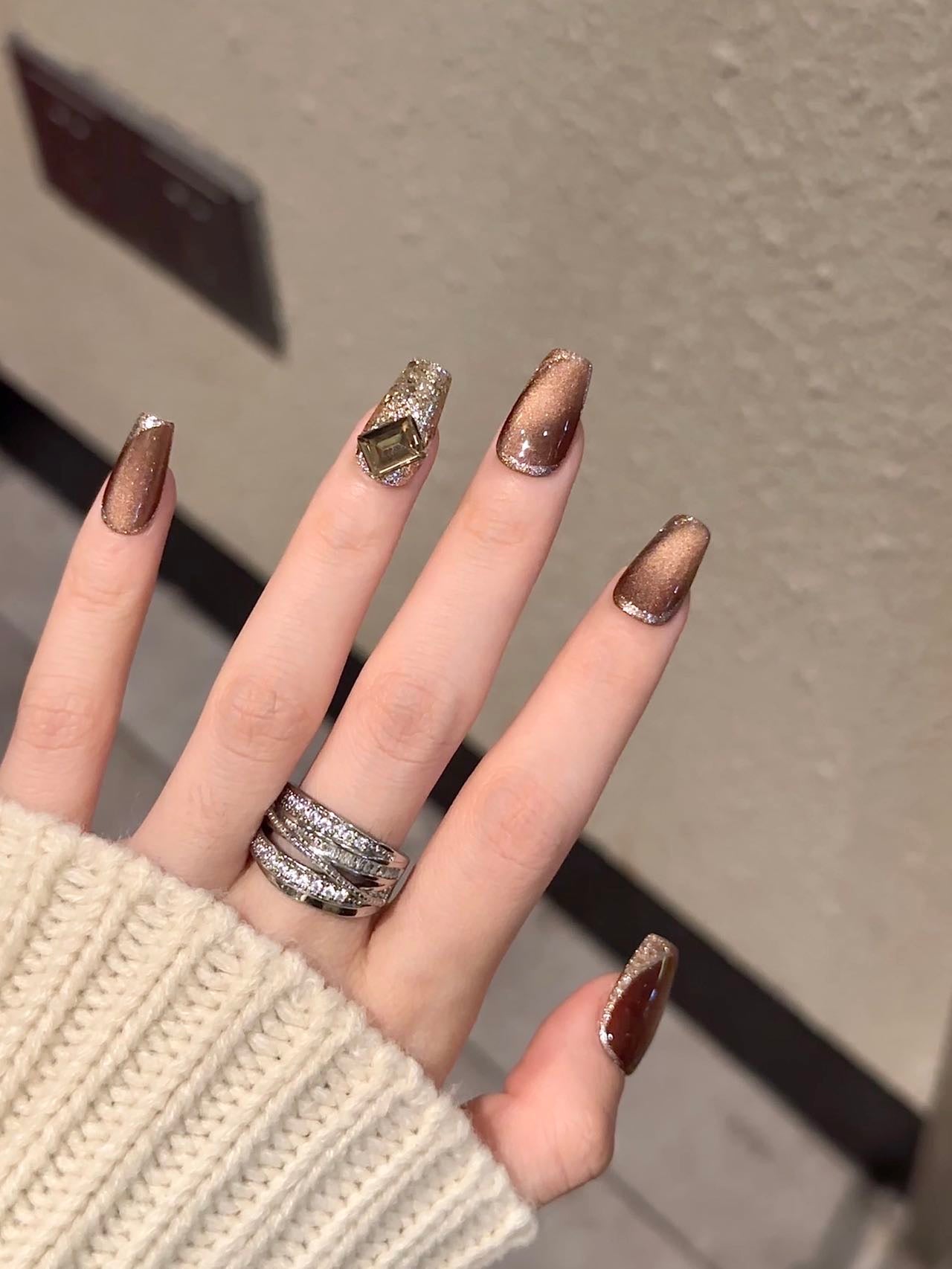 Rich Brown Cat Eye Press On Nail