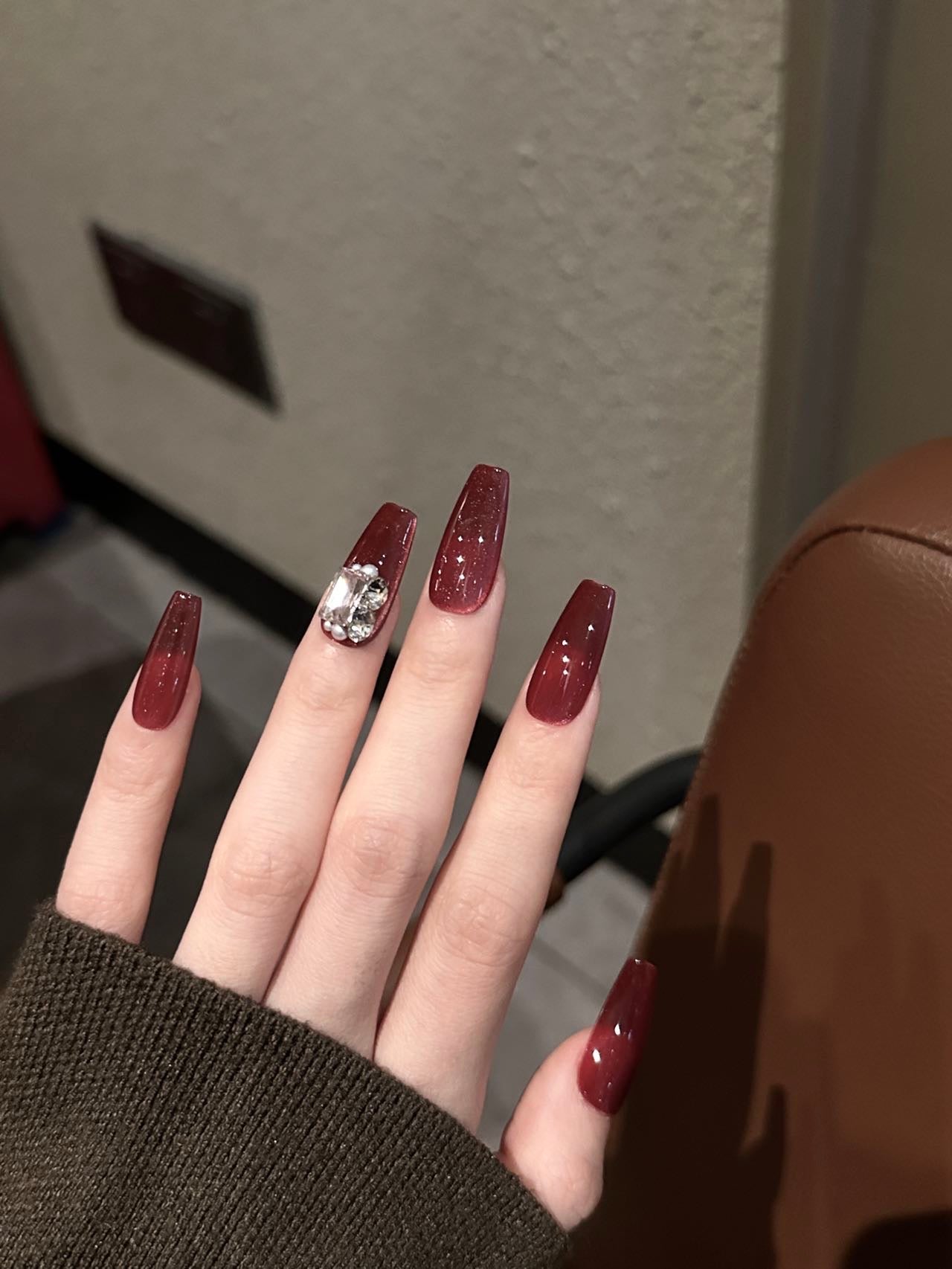 Flaming Red Cat Eye Press on Nail