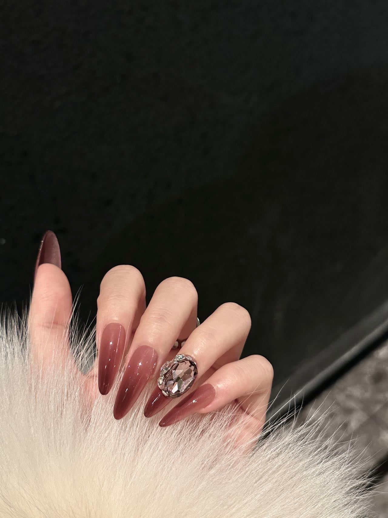 Dark Red Gem Press on Nail