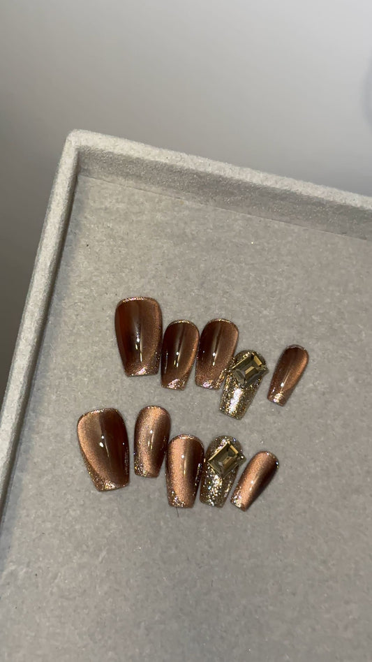 Rich Brown Cat Eye Press On Nail