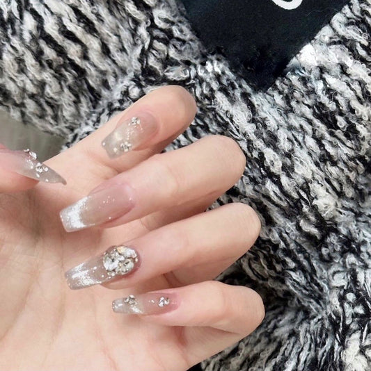 Moonlight white Cat Eye Diamond Press On Nail