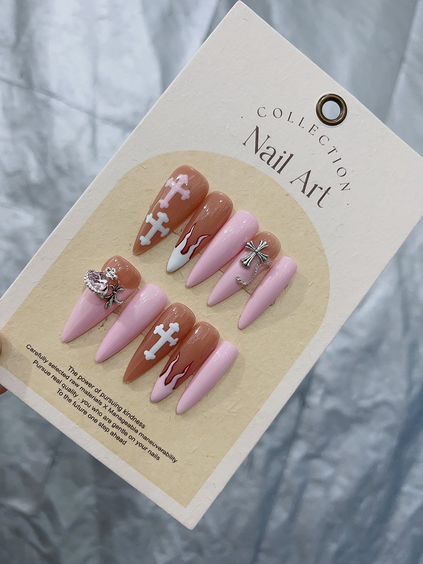 Pink Cool Sweet Y2K Chrome Hearts Press On Nail