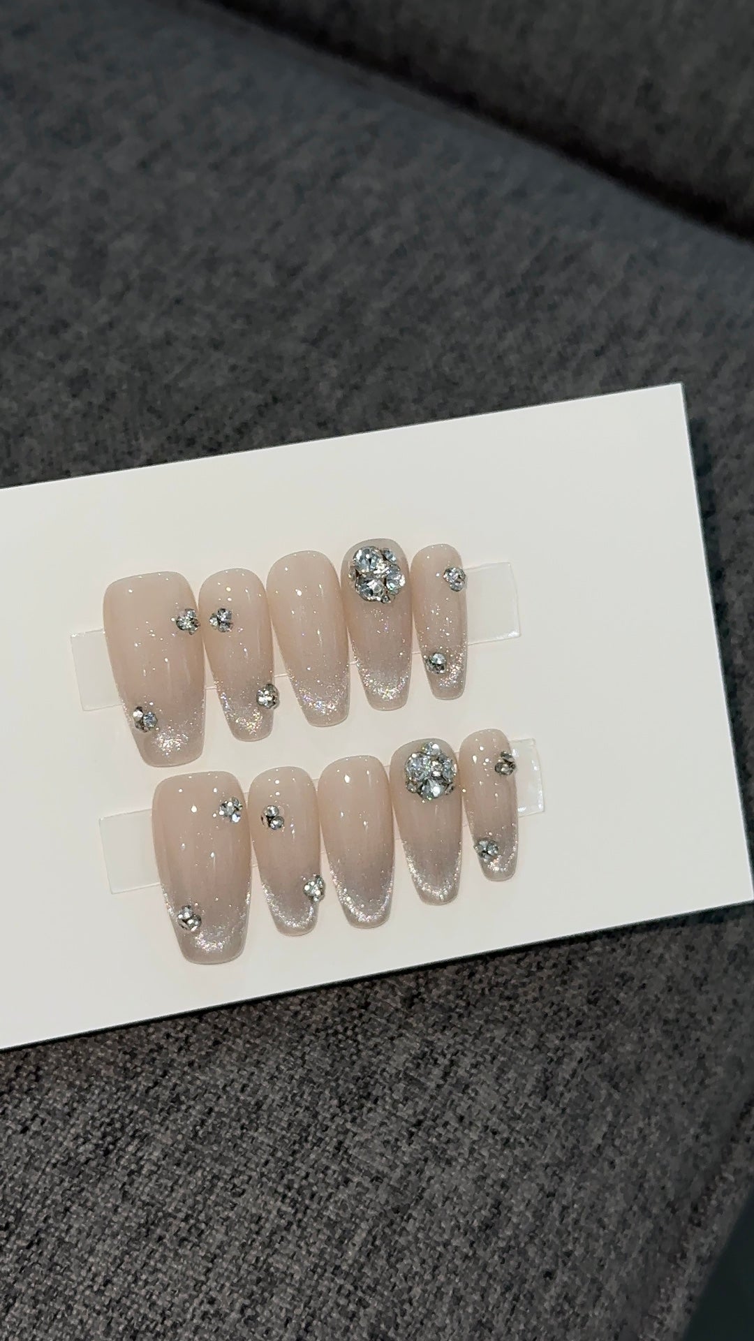 Moonlight white Cat Eye Diamond Press On Nail