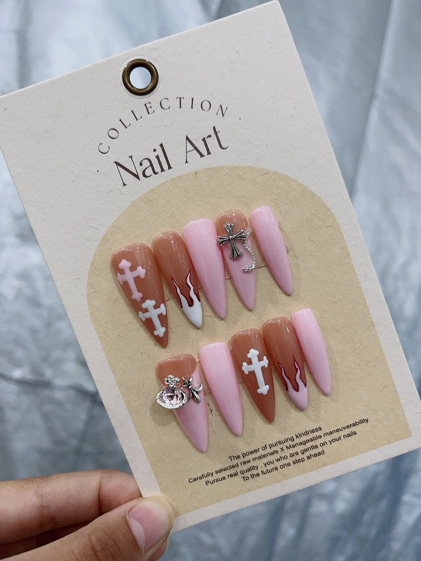 Pink Cool Sweet Y2K Chrome Hearts Press On Nail